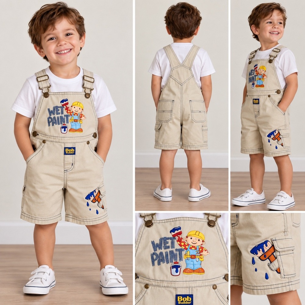Bob the Builder Kids Khaki Cotton Shortalls Overalls 4T 566917